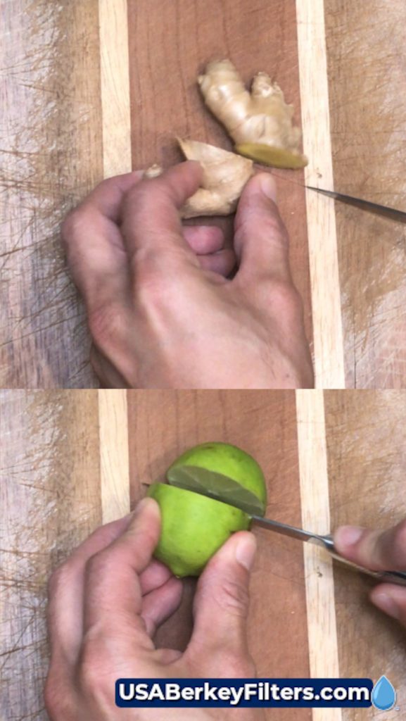 Fresh Ginger Root Tea with Berkey® Water USABF Ginger Tea Recipe cut ginger lime