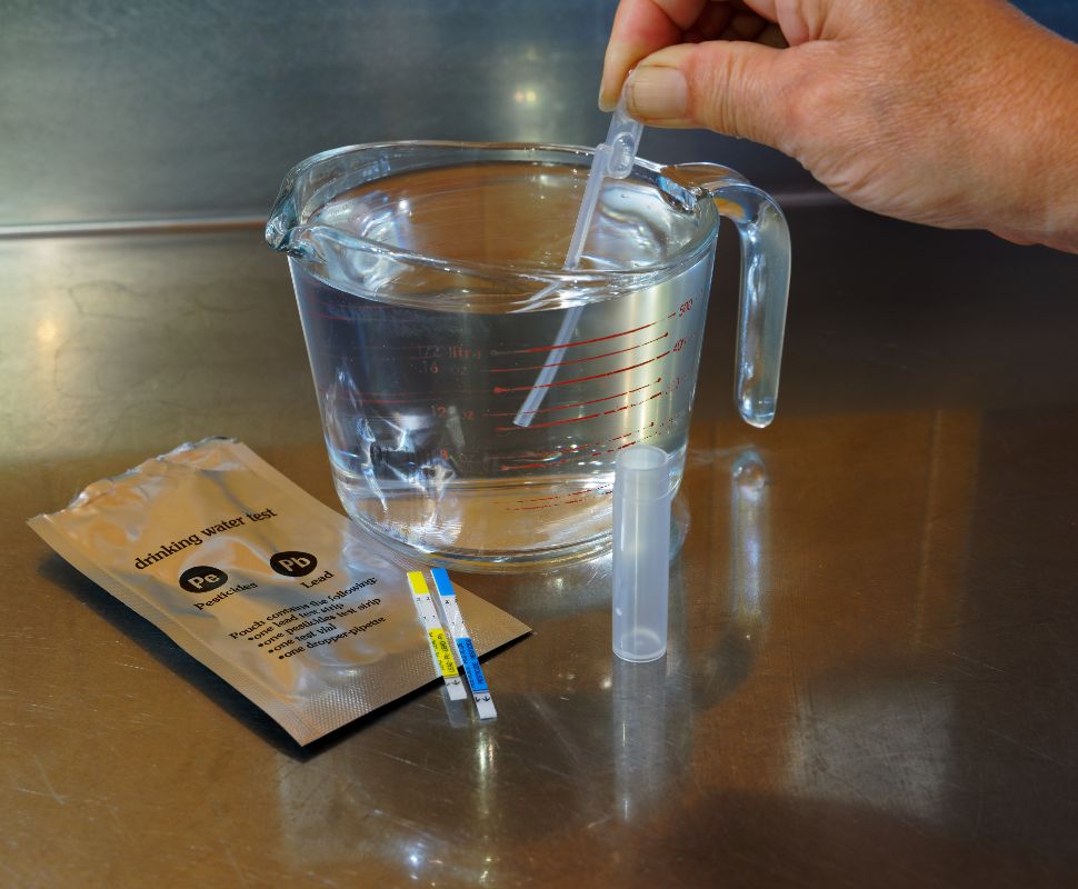 How Water Chemistry Changes Filter Performance In Different Regions Measuring cup full of water and a person testing it.